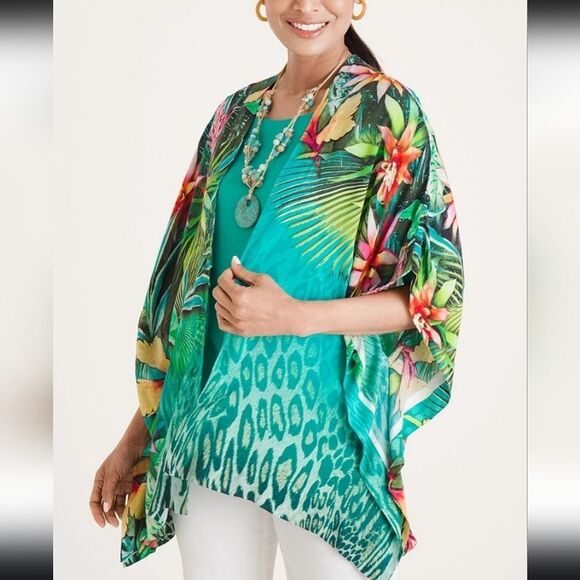 Chicos Tropical-Print Ruana Wrap Size Small/medium - Picture 1 of 10